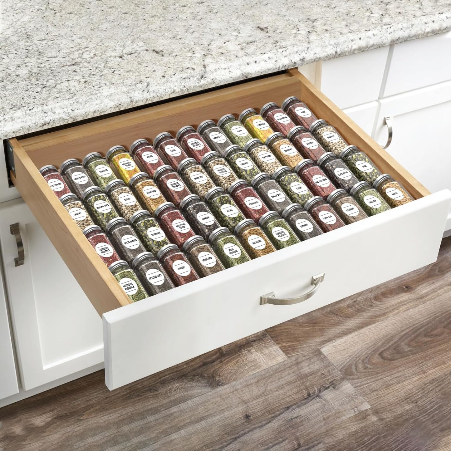 Spice Drawer Organizer, 4 Tier Clear Acrylic Rack for Kitchen, Expandable from 13" to 26" Spice Rack Tray (8 Pcs Clear)