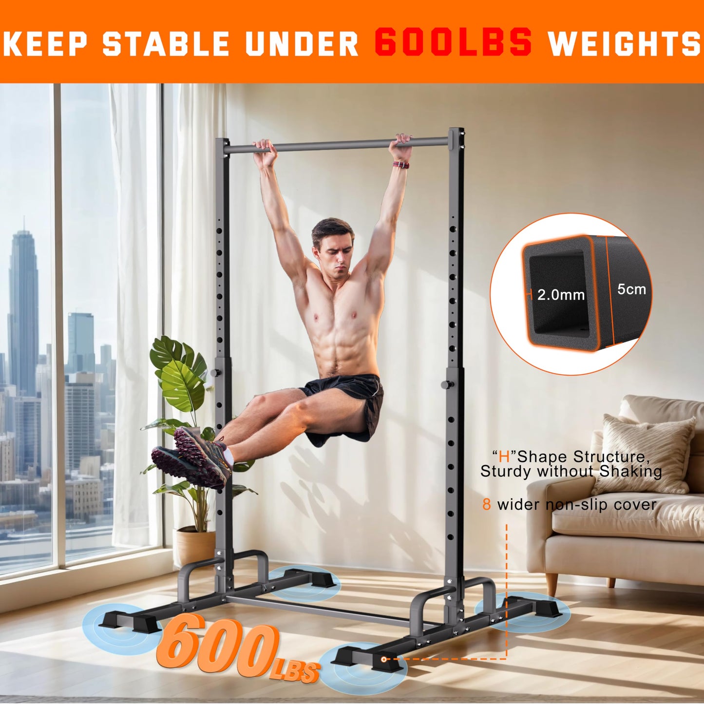 HWOOUSA Pull Up Station, Adjustable Pull Up Bar Free Standing Power Racks, Multifunctional Heavy Duty Steel Pull Up Tower, For 2×2" with 1″ Hole Size Squat Rack Accessories, Support 600 LBS Capacity