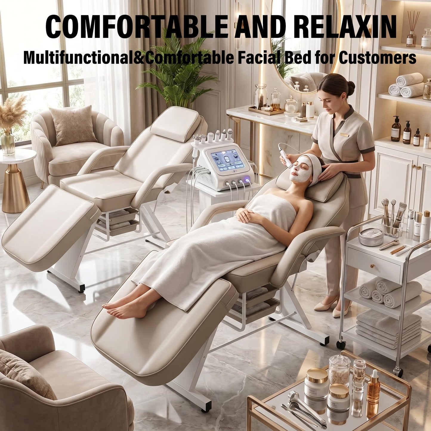 Tythical Tattoo Chair for Client, Facial Tattoo Spa Bed with Wheels for Client Esthetician with Rolling Stool, Adjustable Multipurpose Lash Beauty Salon Spa Massage Table Esthetician Beds, Grey