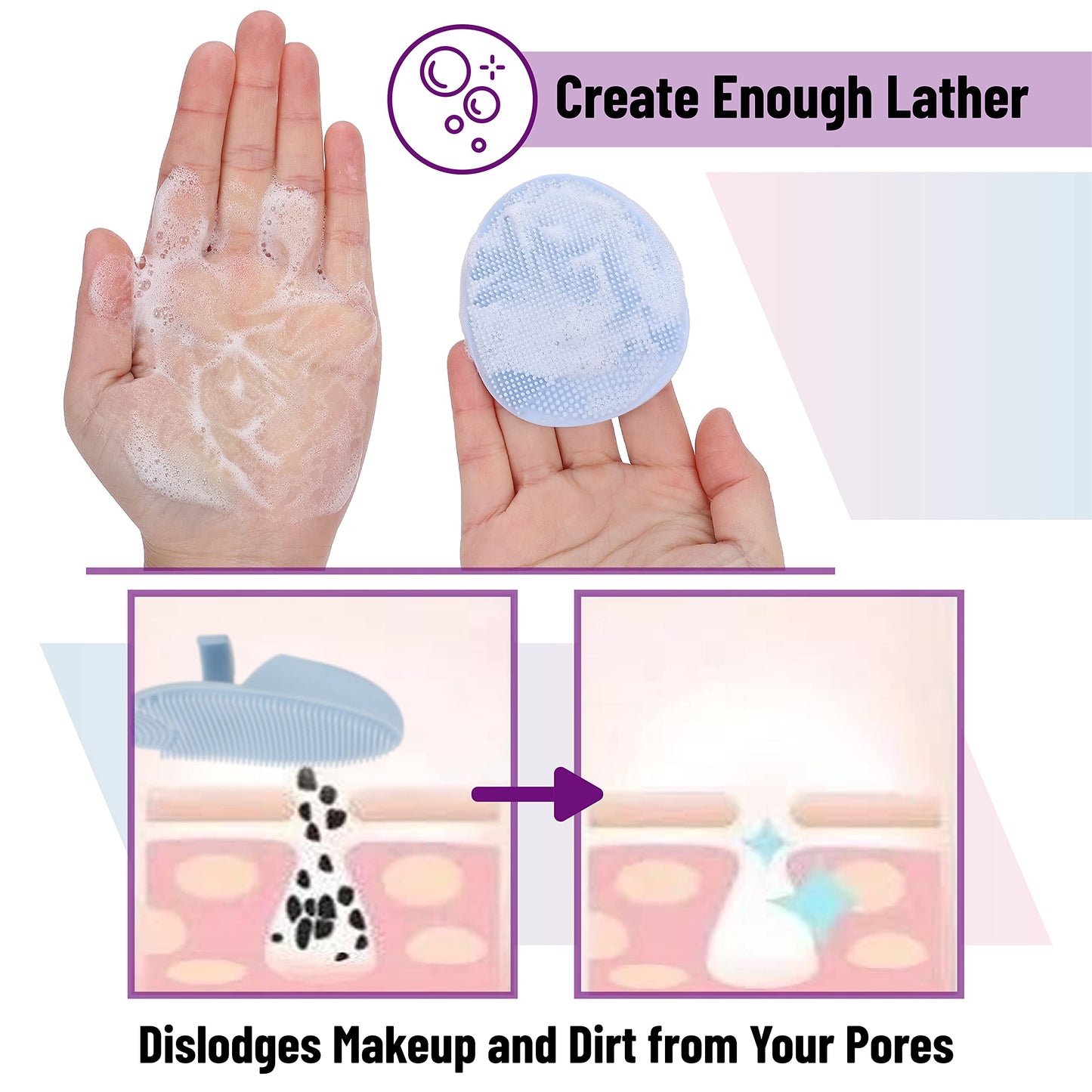 Slick- Silicone Facial Cleansing Brush, 4 Pack, Silicone Face Scrubber Exfoliator