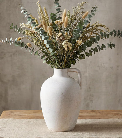 Handles,10" Ceramic Flower Vase with Neutral Tall Clay Beige Terracotta Vases Farmhouse Table Vases with Handle Living