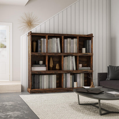 Storage Bookcase, 53" Wooden Bookshelf Bookcase with 10-Cube Compartments, Mid-Century Modern 3-Tier Freestanding Open Storage Organizer Display Cabinet for Living Room, Office, Bedroom, Espresso