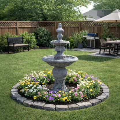 Teamson Home 52.56 in. Outdoor Two-Tier Water Fountain with Realistic ICY Stone Texture for Outdoor Living Spaces Creating a Calming Oasis for Gardens, Landscaping, Patios, Balconies, Lawns, Gray