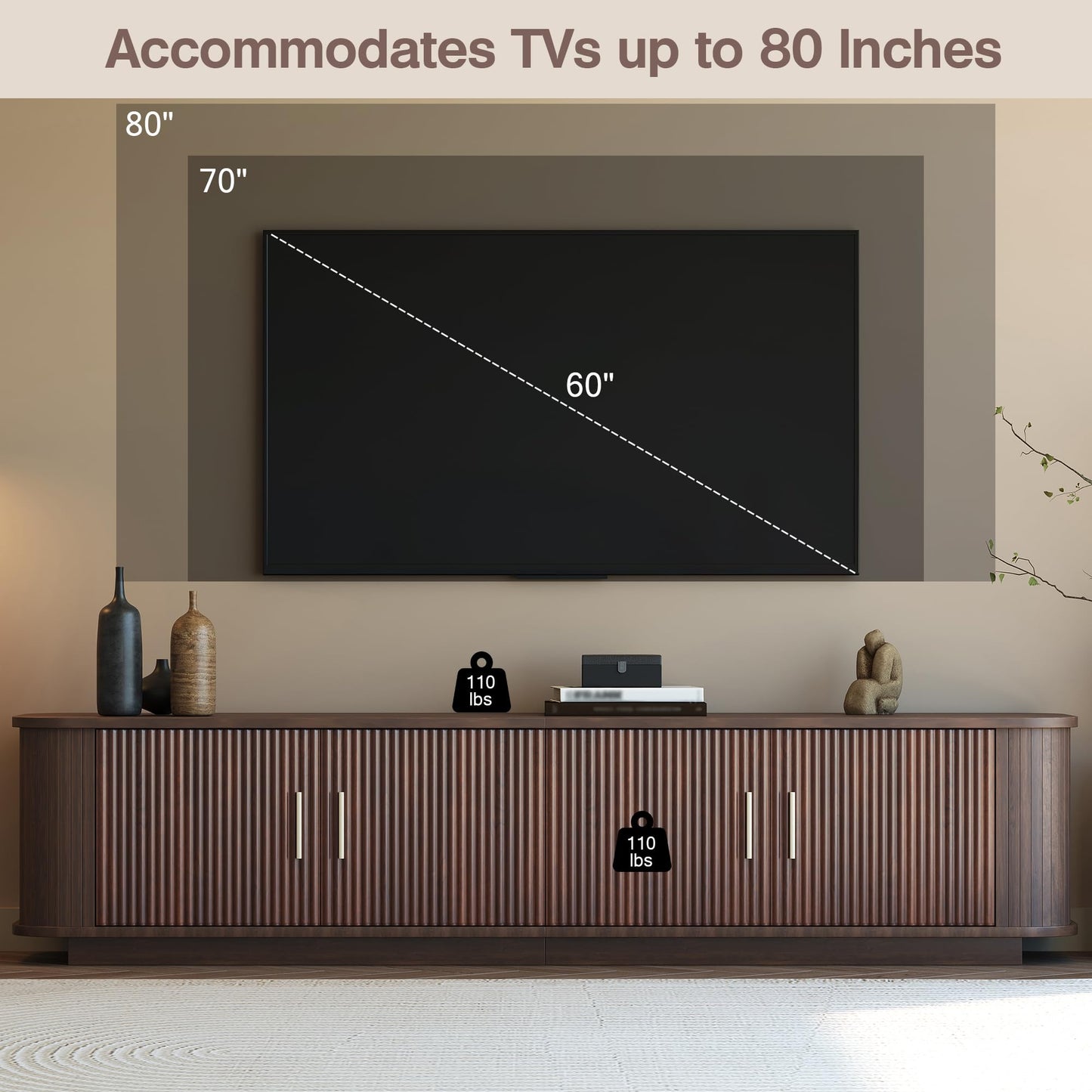Merax 70" Modern TV Stand for TVs up to 80", Media Entertainment Center with Storage Cabinets, Cured Corners, Cable Management and Floor Standing Design for Living Room