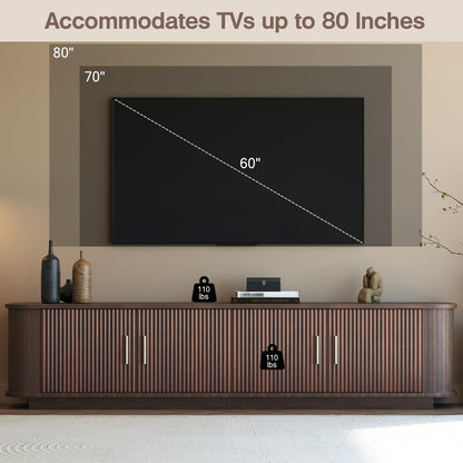 Merax 70" Modern TV Stand for TVs up to 80", Media Entertainment Center with Storage Cabinets, Cured Corners, Cable Management and Floor Standing Design for Living Room