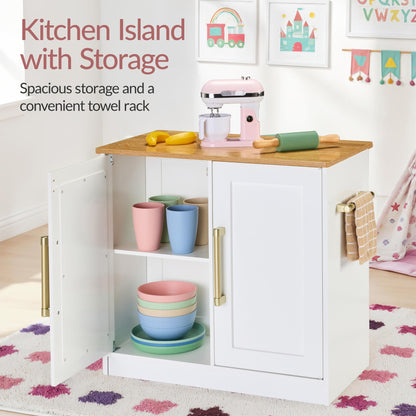 Best Choice Products Pretend Play Kitchen for Kids, Interactive Wooden Toddler Playset with Island, Espresso Machine, 17 Accessories - White
