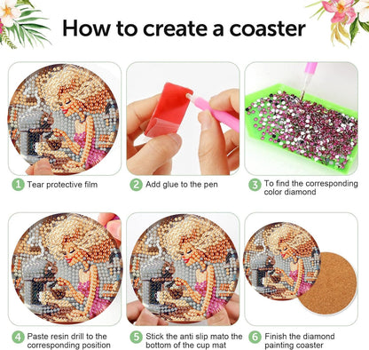 8 Pack Diamond Art Coasters Kits, Coffee Diamond Painting Coasters Kit Set with Holder Cork Pads, DIY Coffee Diamonds Art Non Slip Coaster Crafts Kits for Adults Beginners Gifts