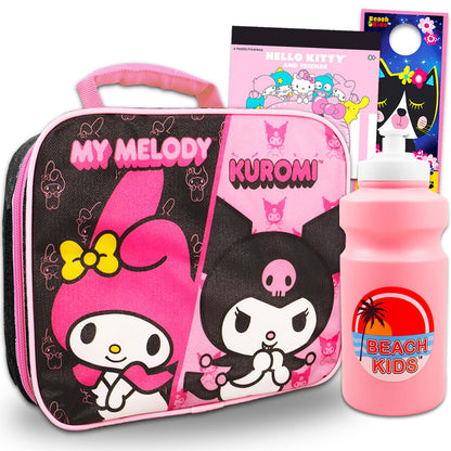 Hello Kitty My Melody and Kuromi Lunch Box for Girls Set - Bundle with My Melody & Kuromi Lunch Bag Plus Stickers, Water Bottle, More | My Melody & Kuromi Lunch Container