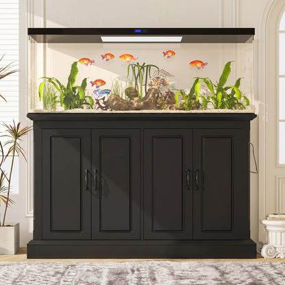 Merax 55-75 Gallon Fish Tank Stand with Power Outlet, Heavy Duty Aquarium Stand with 4 Storage Cabinets, for Fish Tank, Turtle Tank, Reptile Terrarium, Black