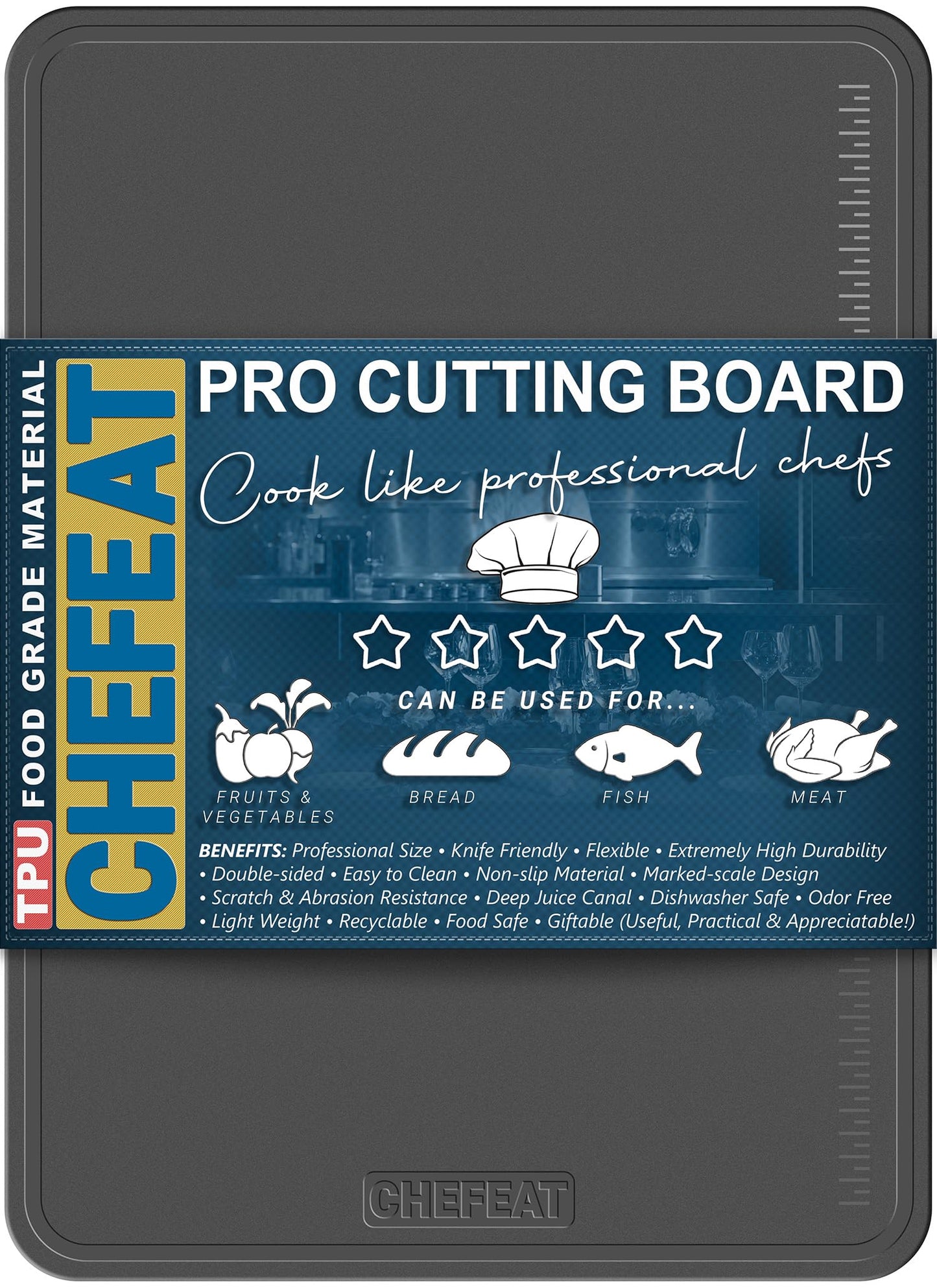 Extra Large TPU Cutting Board for Kitchen 17.3" x 12.6" Professional Flexible Extra Thick 0.14'' Knife Friendly Scratch Resistant Dishwasher Safe Juice Groove BPA Free
