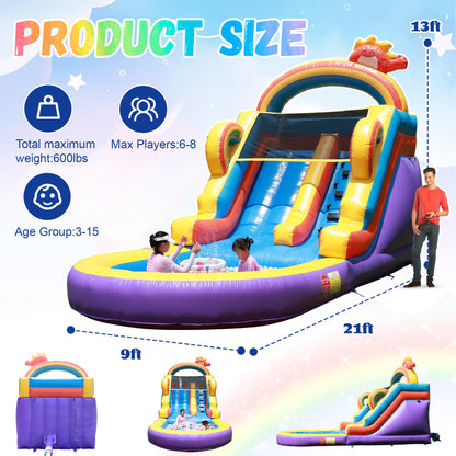 21FT(L) Commercial Grade Inflatable Water Slide for Kids Adults with Giant Pool(UL Blower),100% PVC Adult Water Slide for Backyard Party Outdoor Indoor, Rental,Wet Dry Use 21 * 9 * 13FT