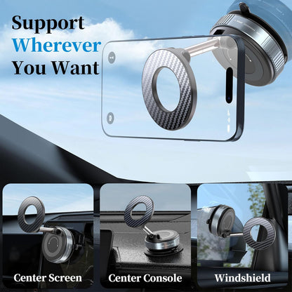 PlusAcc Vacuum Magnetic Phone Holder for Car - Suction Cup Phone Mount for MagSafe, 360° Rotatable Portable Strong Magnet Stand for iPhone 17/16/15/14/13 in Gym, Mirror, Smooth Surface, All Vehicles