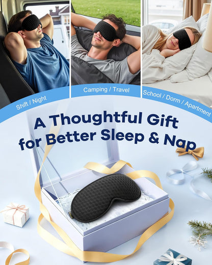 Blackout Sleep Mask: Weighted Eye Mask for Men Women - 3D Contoured Zero Pressure and Eyelash Free - Airplane Travel Nap Night Sleeping Blindfold - Adjustable Ear-Friendly Breathable Comfortable Black