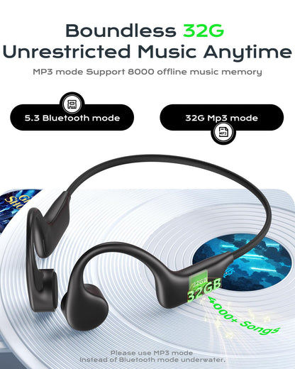 DEMICEA Open Ear Sport Headphones, Wireless Bone Conduction Earphones, Built-in 32GB MP3,with Mic, IP68, Sweat & Water Resistant, Up to 8 Hours Battery, Bluetooth 5.3,for Running,Swimming,Workouts