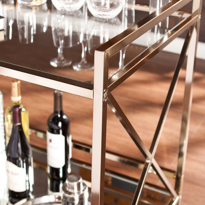 SEI Furniture - Maxton Bar Cart - Gold - Iron Metal & Mirrored Glass - Art Deco Design - Ideal for Living Rooms, Dining Rooms, Home Bars, 38.75"W x 23.3"D x 32.3"H (HZ2041)