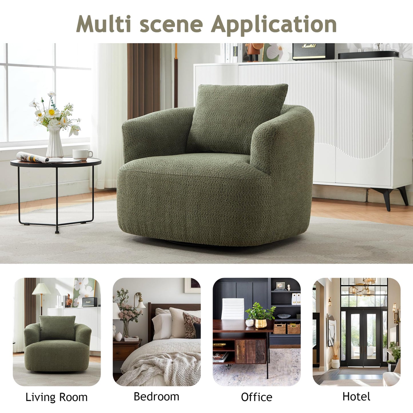 360° Swivel Accent Chair Boneless Barrel Armchair Ergonomic Upholstered Nursery Chair for Living Room Bedroom, Comfy Boucle Fabric