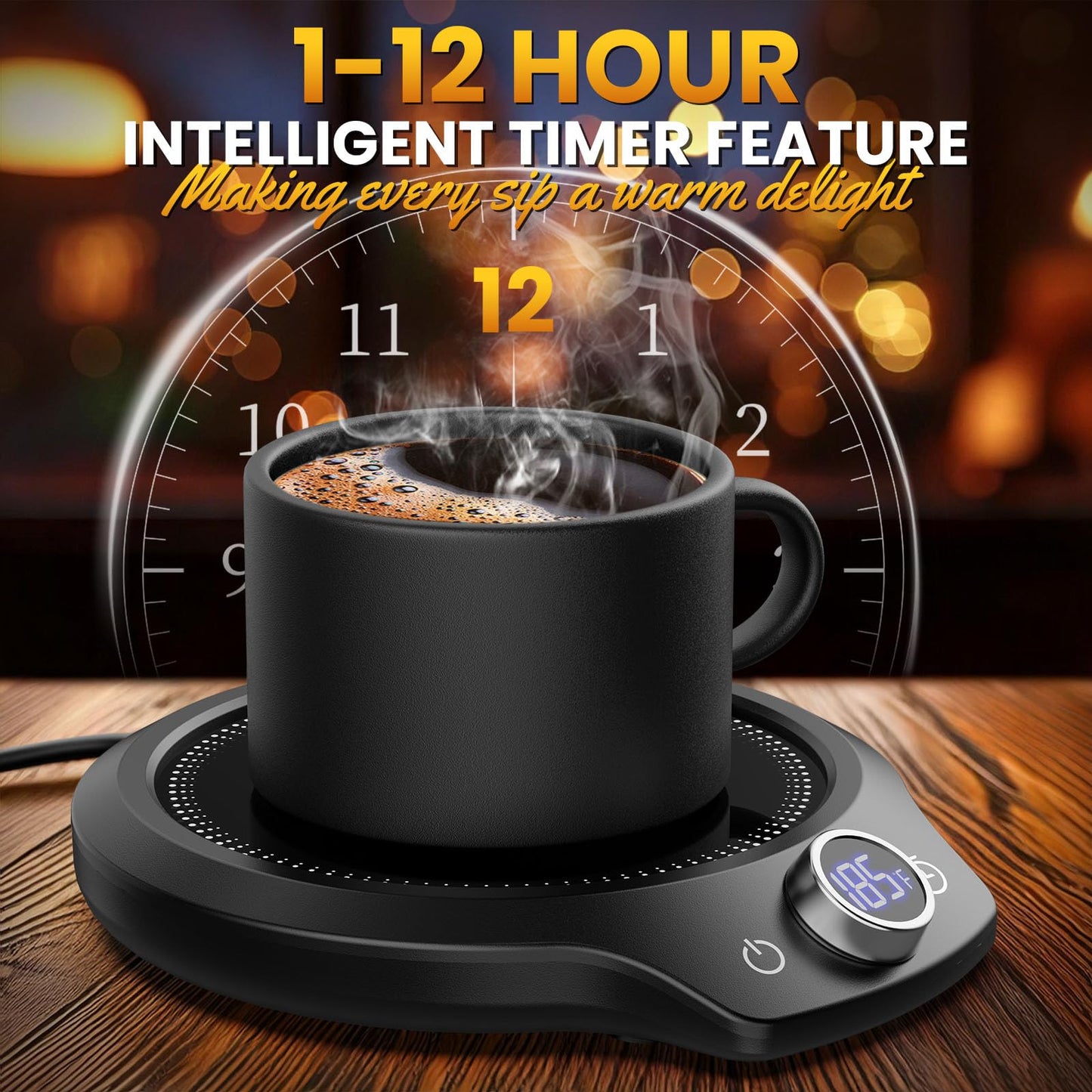 Fast Heating Mug warmer - 4 Temp Settings & 1-12H Timer, Coffee Cup Warmer Plate for Desk Auto Shut Off, LED Display Smart Candle Wax Warmer - Ideal Electric Beverage Warmer Gift for Coffee, Tea, Milk