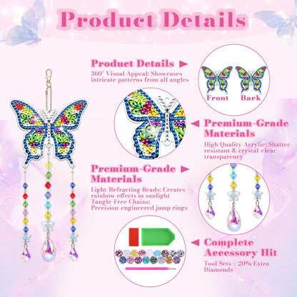 4Pcs Diamond Art Kits for Kids/Adults, Crafts for Kids Ages 8-12, Birthday Gifts for 6 7 8 9 10 11 Year Old teen Girl, Diamond Painting Kits wind chimes Crystal Window Suncatcher, Home Garden Decor
