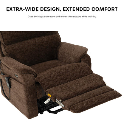 DYNOX 400 lbs Power Lift Recliner Chair for Big and Tall Elderly, Dual Motor Lay Flat Lift Chair with Heat & Massage, 9298L, Chenille Brown