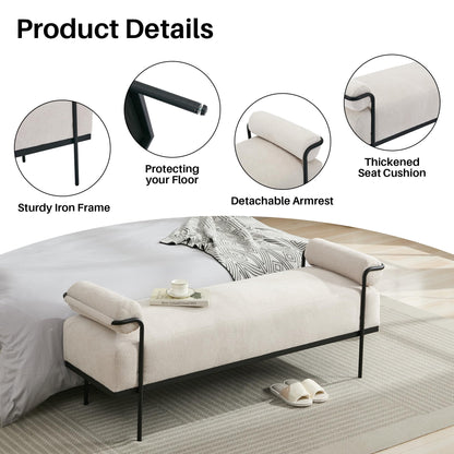 SOFTHION End of Bed Bench 61.2",Entryway Bench,Modern Upholstered Bench Ottoman,Chenille Paded Footrest Stool with Metal Legs for Living Room, Foyer Mudroom Hallway,Beige