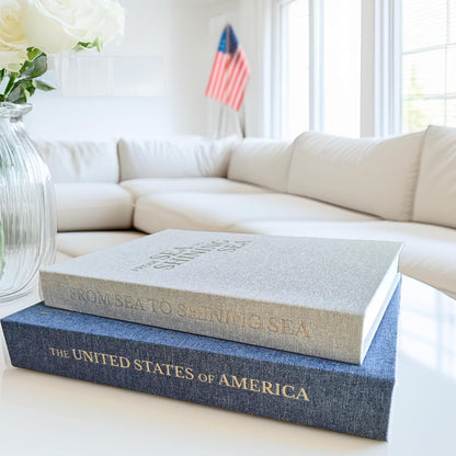 BRITTANY HILLS Set 2 Patriotic Decorative Books - of Beautiful Linen Book Boxes For Your Coffee Table, Bookshelf
