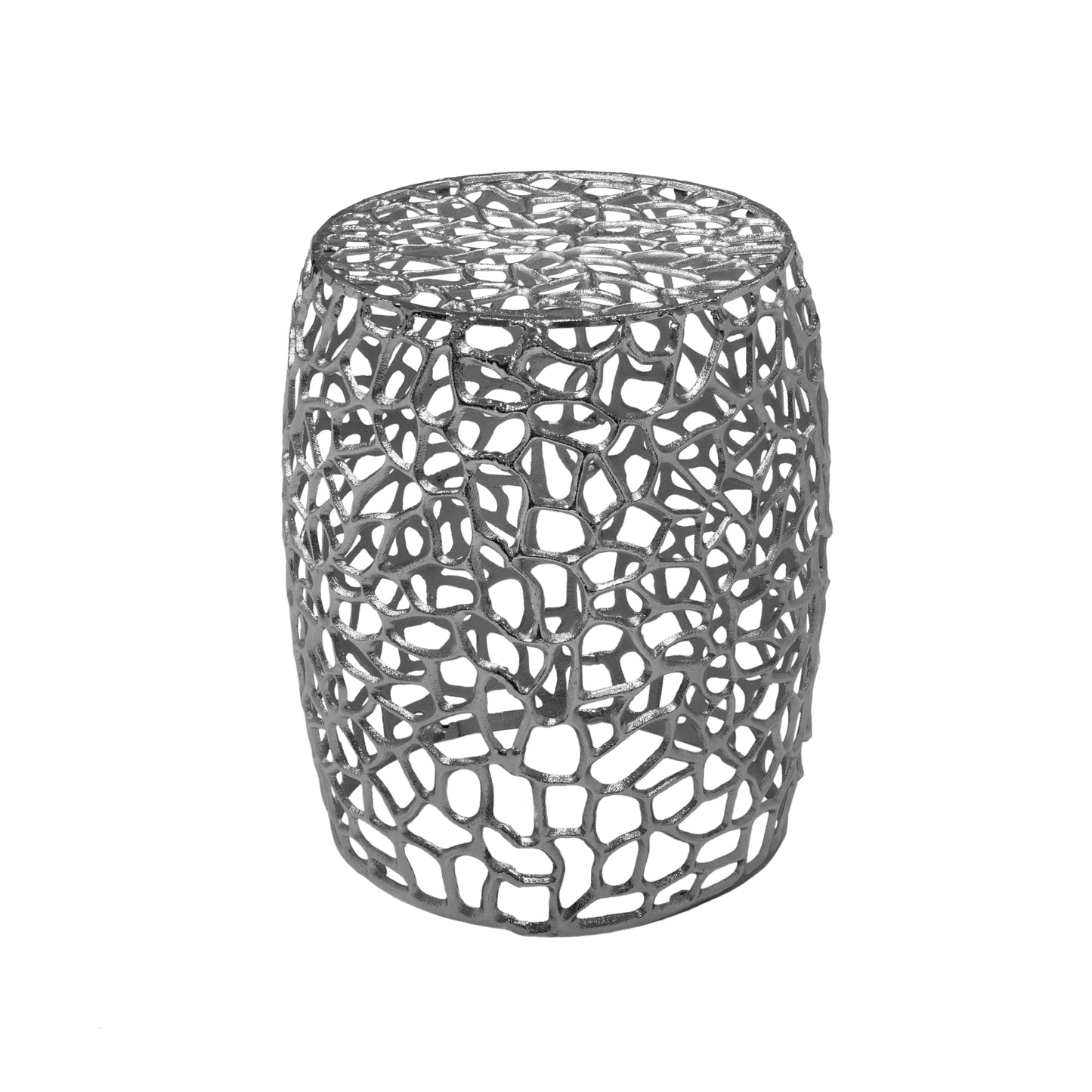 Christopher Knight Home Helast Aluminium Side Table, 14.00'' W Round Sofa Side Table, Modern Indoor Accent Table for Living Room Bedroom Home Office, Abstract Hollow, Silver