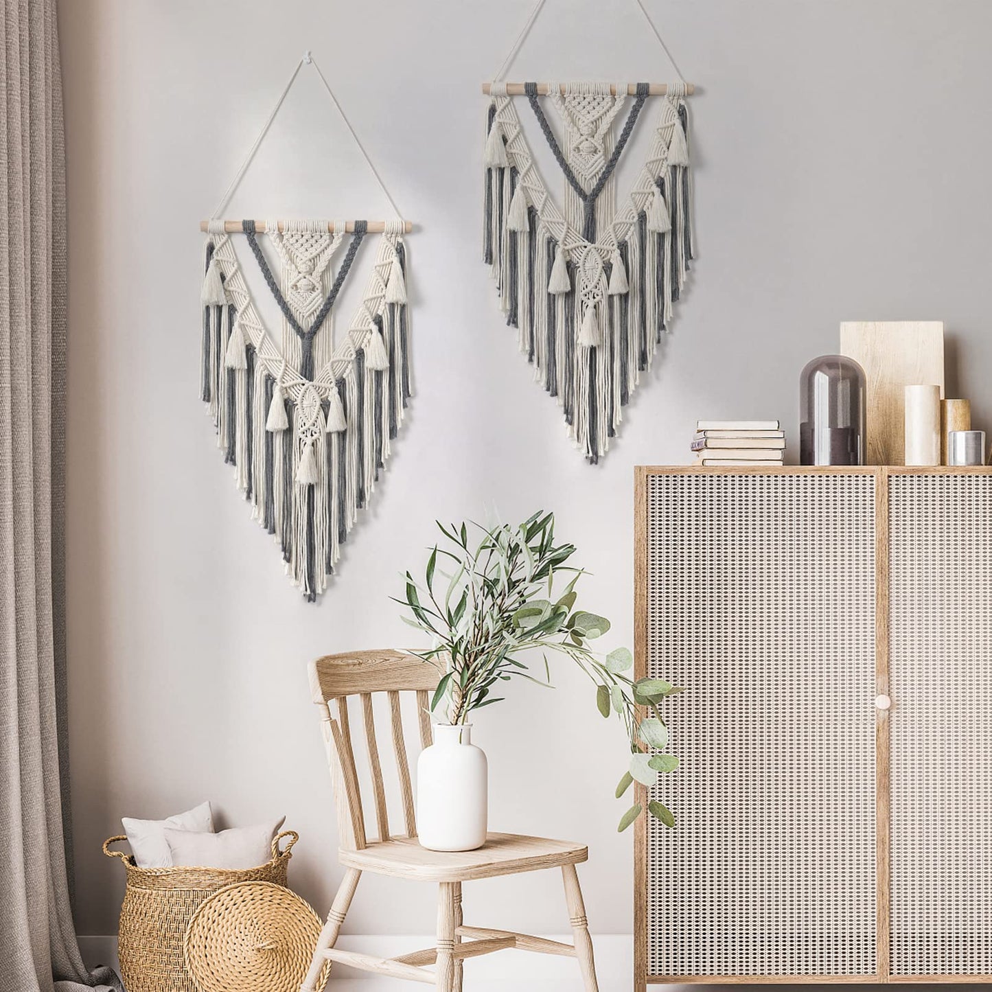 Dremisland Macrame Woven Wall Hanging Boho Geometric Woven Tapestry Beige & Grey Cotton Handmade Bohemian Art Decor with Tassel Craft Ornament for Bedroom Living Room Apartment Nursery (Grey)
