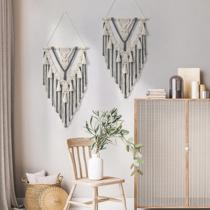 Dremisland Macrame Woven Wall Hanging Boho Geometric Woven Tapestry Beige & Grey Cotton Handmade Bohemian Art Decor with Tassel Craft Ornament for Bedroom Living Room Apartment Nursery (Grey)