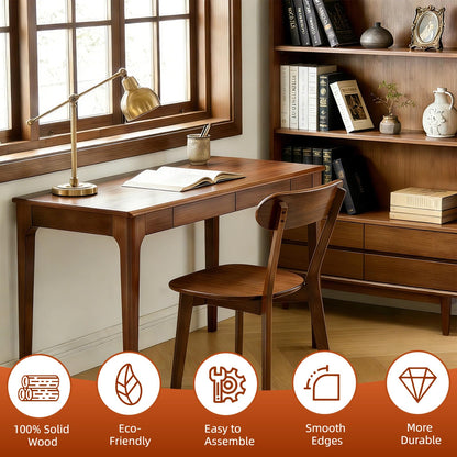 KEIKI Solid Wood Dining Chairs Set of 6, Mid Century Modern Kitchen Dinner Chair with Adjustable Foot Pads, Walnut Side Chairs Set for Dining Living Room, Curved Backrest, Easy Assembly, Brown