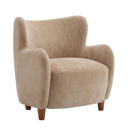 Merax Wingback Accent Armchair, Velvet Upholstered Lounge Chair with Pocket Spring Cushion and Solid Birch Legs, Mid Century Modern Reading Chair for Living Room Bedroom, Camel