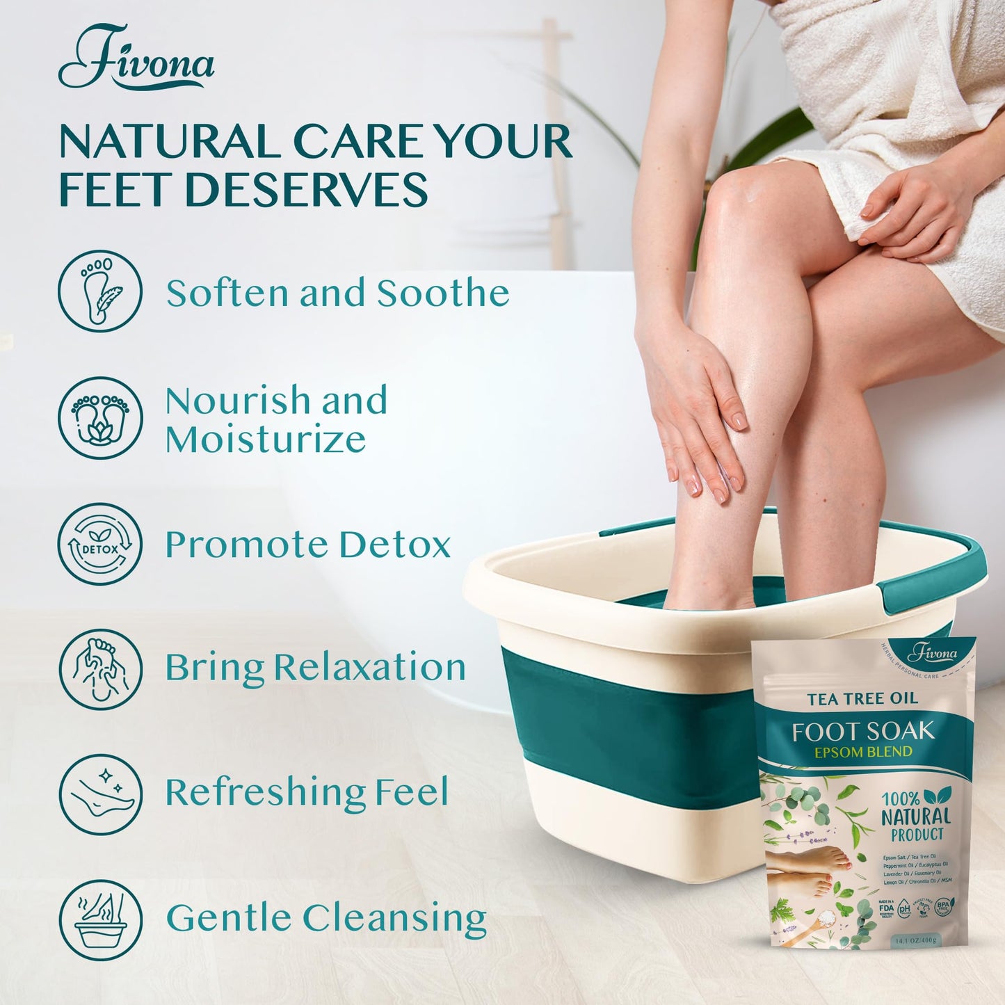 Fivona Collapsible Foot Bath Basin - Pedicure Foot Soaking Tub for Tired Feet, Cracked Heels, Soothe Soreness, Soften Calluses