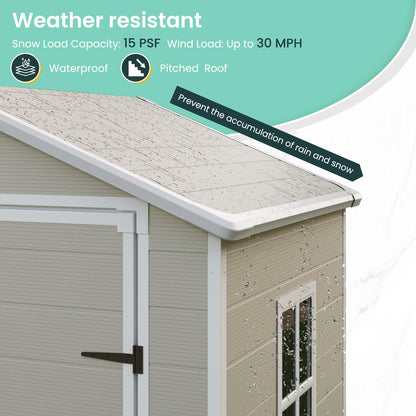 UDPATIO Outdoor Storage Shed 6x4.5 FT, Garden Resin Shed for Bike, Garbage Can, Tools, Outside Plastic Sheds with Floor for Backyard, Patio, Lawn, Sandstone