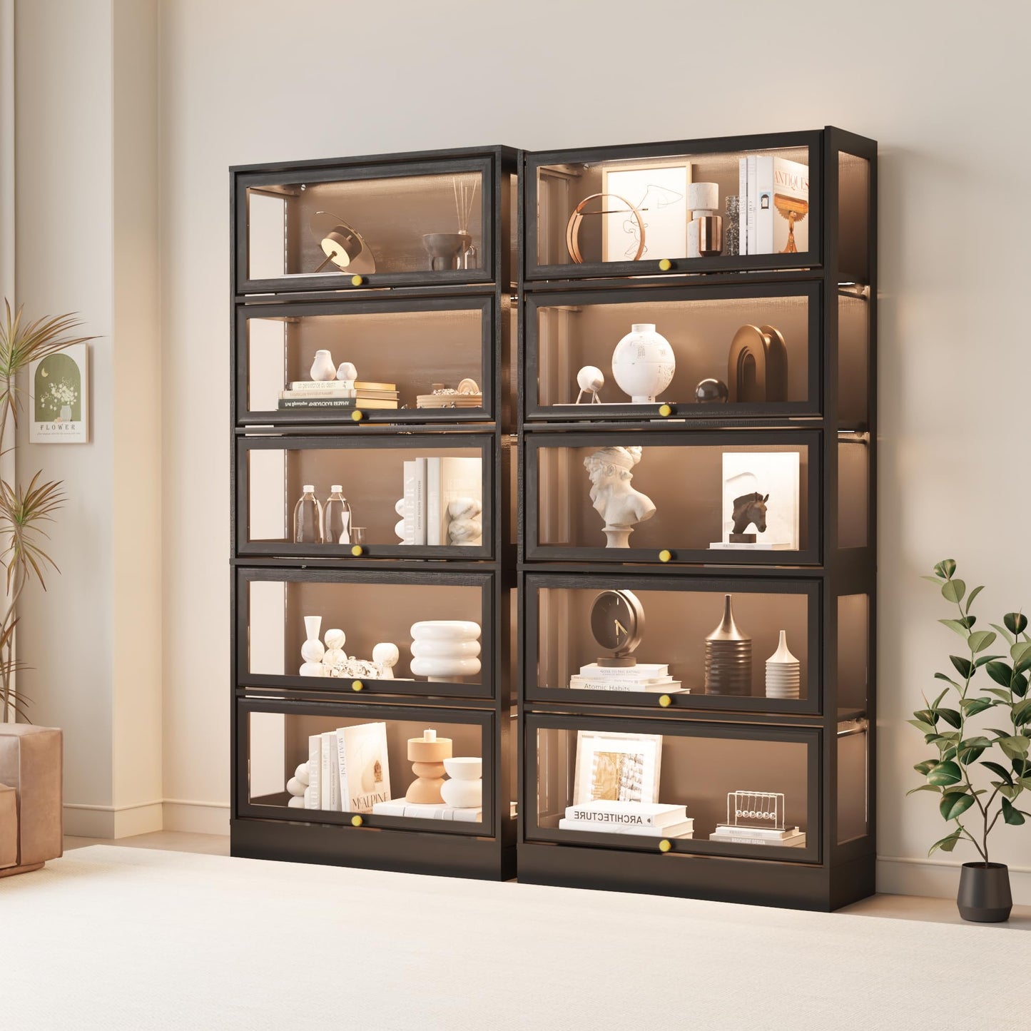 BONITURE Display Cabinet with Acrylic Glass Doors,5-Tiers Curio Cabinet with LED Lighting for Collectibles, Collectibles Toy Organizers Rack & Display Shelf Display Case Storage Cabinet, Black