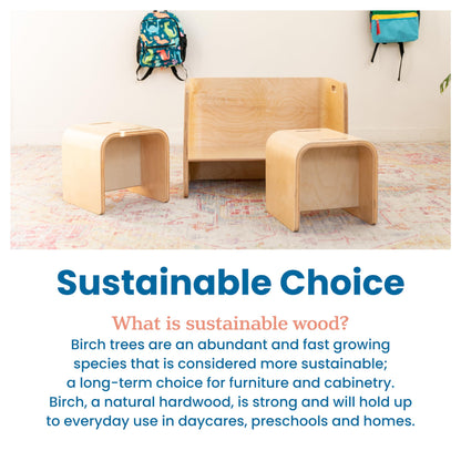 ECR4Kids Premium Bentwood Multipurpose Table and Chair Set, Kids Furniture, Natural, 3-Piece