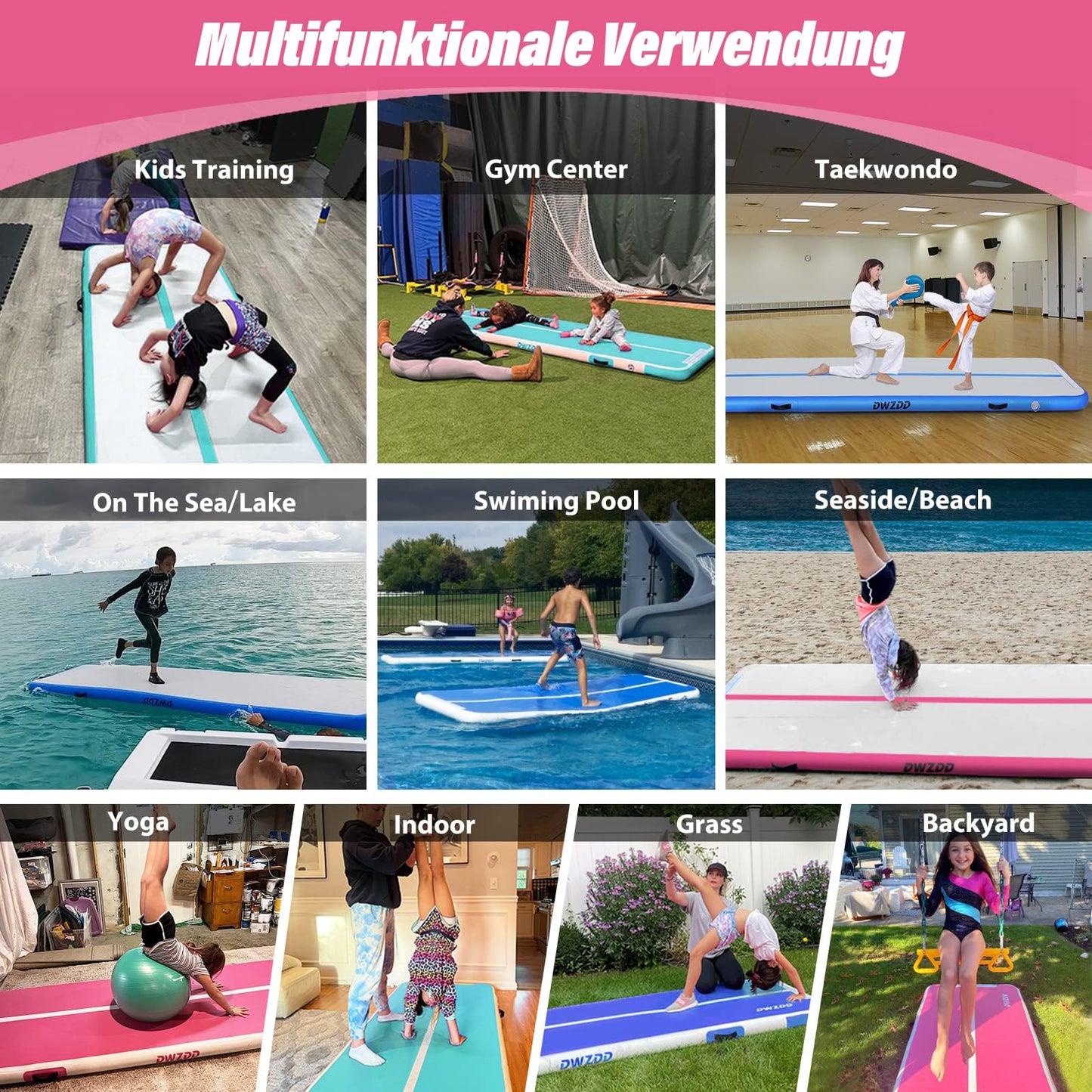Dwzdd Gymnastics Air Mat 10ft/13ft/16ft/20ft Tumbling Mat Inflatable Gymnastics Tumble Track for Home/Gym/Training/Cheerleading/Water with Electric Pump