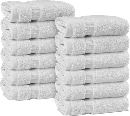 12 Chakir Turkish Linens Premium Cotton Absorbent Turkish Towels (Washcloths - Piece, White)