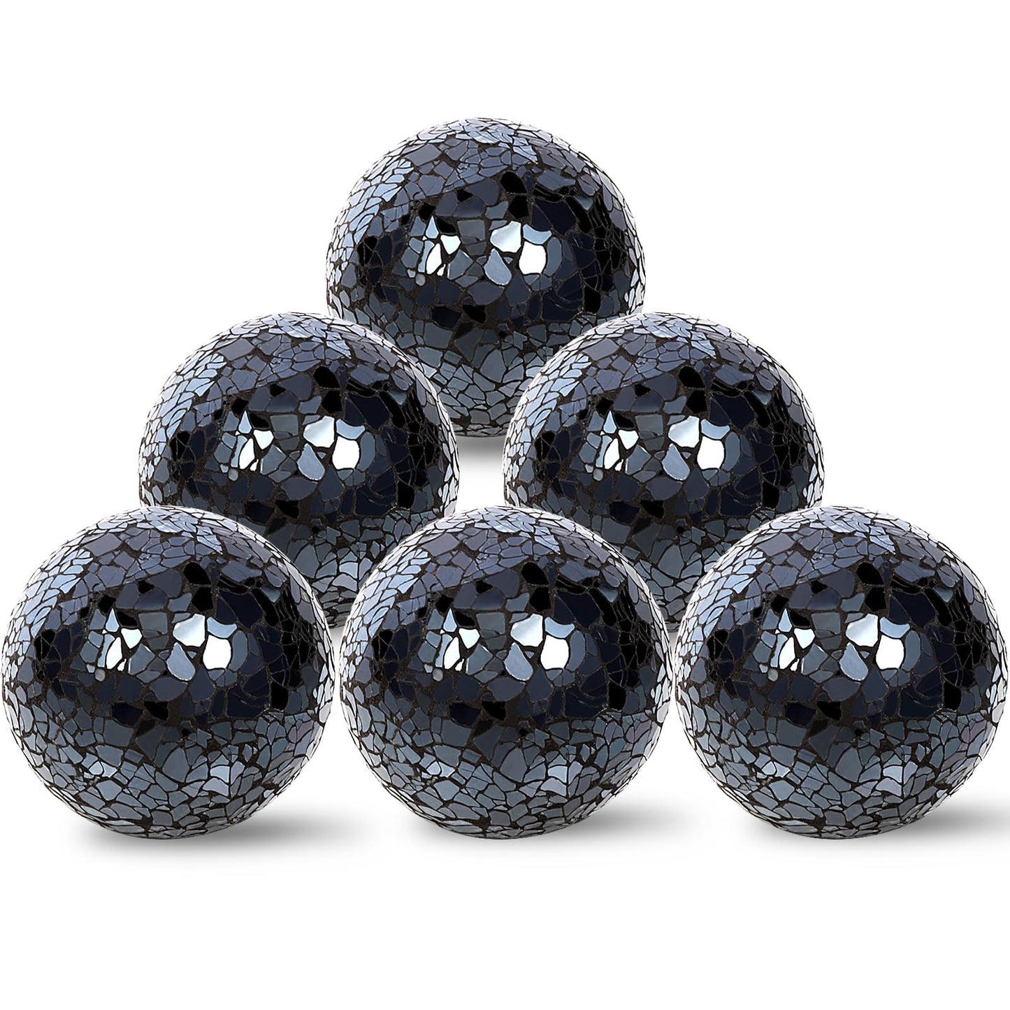 Hiziwimi 6Pcs Decorative Ball for Bowls, 8cm/3.15inch Mosaic Glass Centerpiece Decoration Balls Mirror Glass Ball Fillers for Home Decor Dining Tables Wedding Party (Black)