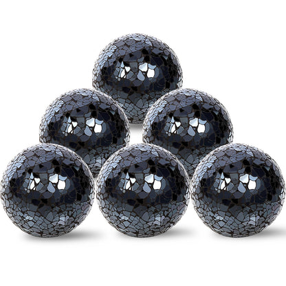 Hiziwimi 6Pcs Decorative Ball for Bowls, 8cm/3.15inch Mosaic Glass Centerpiece Decoration Balls Mirror Glass Ball Fillers for Home Decor Dining Tables Wedding Party (Black)
