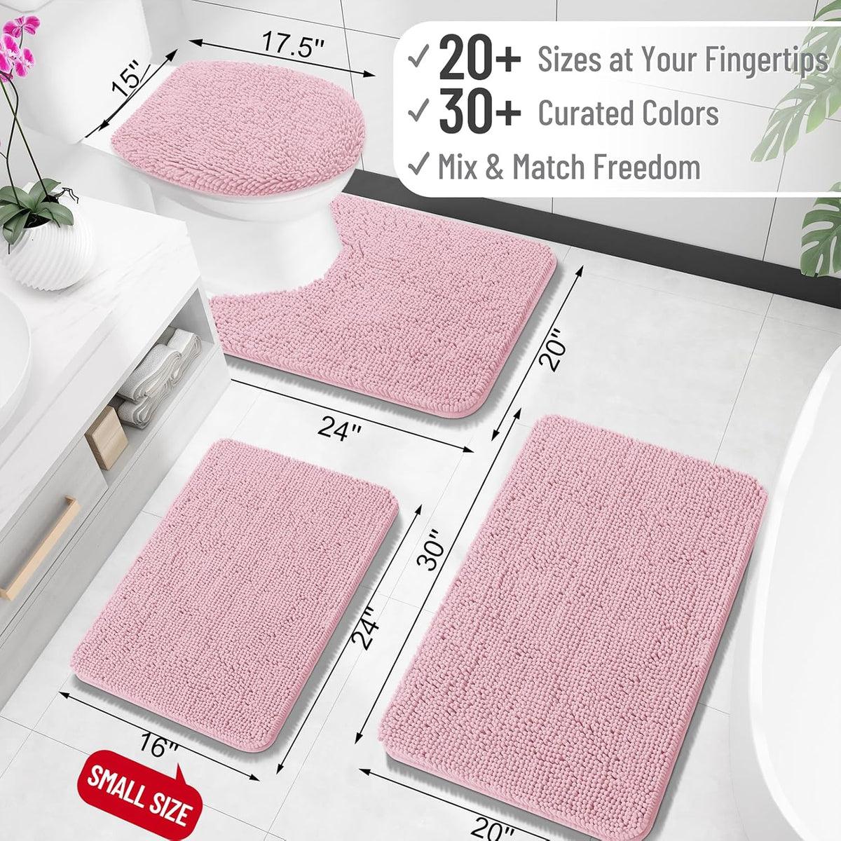 OLANLY Large Bathroom Rugs - Extra Soft Chenille Bath Mats | Quick Dry, Machine Washable, Dusty Rose 40x32