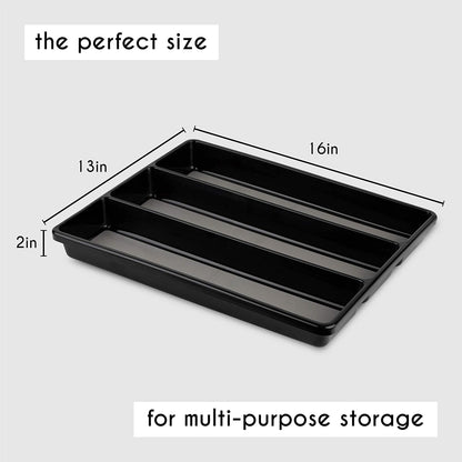 Kitchen Utensils Organizer, Large Non-Slip Cutlery Drawer Holder, 3 Compartment Multi-Purpose Home Organization, Black