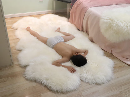 Woolous Sheepskin Rug 4x6 ft - Large Genuine New Zealand Lambskin Wool Quad Pelt Sheep Skin Fur Throw Area Rug for Nursery, Bedroom, and Living Room Decor (Ivory-White)