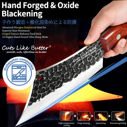 Cuts Like Butter 6.2 Inch Meat Cleaver Butcher Knife with Leather Sheath, Wooden Gift Box, Full Tang High Carbon Steel Japanese Chef Knife for Kitchen Outdoor, Gifts for Women Men Christmas Birthday
