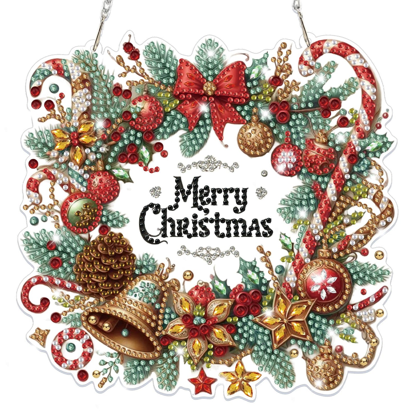 Bowetile Merry Christmas Diamond Art Hanging Wreath Kits for Adults, Diamond Art Suncatchers, 5D Special Shape Diamond Painting Pendant Window Ornament Christmas Gifts for Home Door Wall Decor