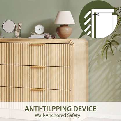 Decofy Fluted Drawers Dresser for Bedroom, Wood Dressers with Gold Handles, Modern Dressers with Wave Texture, Large Storage Chest of Drawers, Bedroom Dresser Organizer 55'' & 6 Drawers (Natural Oak)