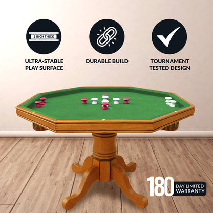 Hathaway Kingston 3 in 1 Octagon Poker Table, Dining & Bumper Pool Table for Game Rooms - Durable Hardwood, Sturdy Legs, Smooth Playfield - Includes Bumper Balls, Cues, Chalk, Brush - Oak
