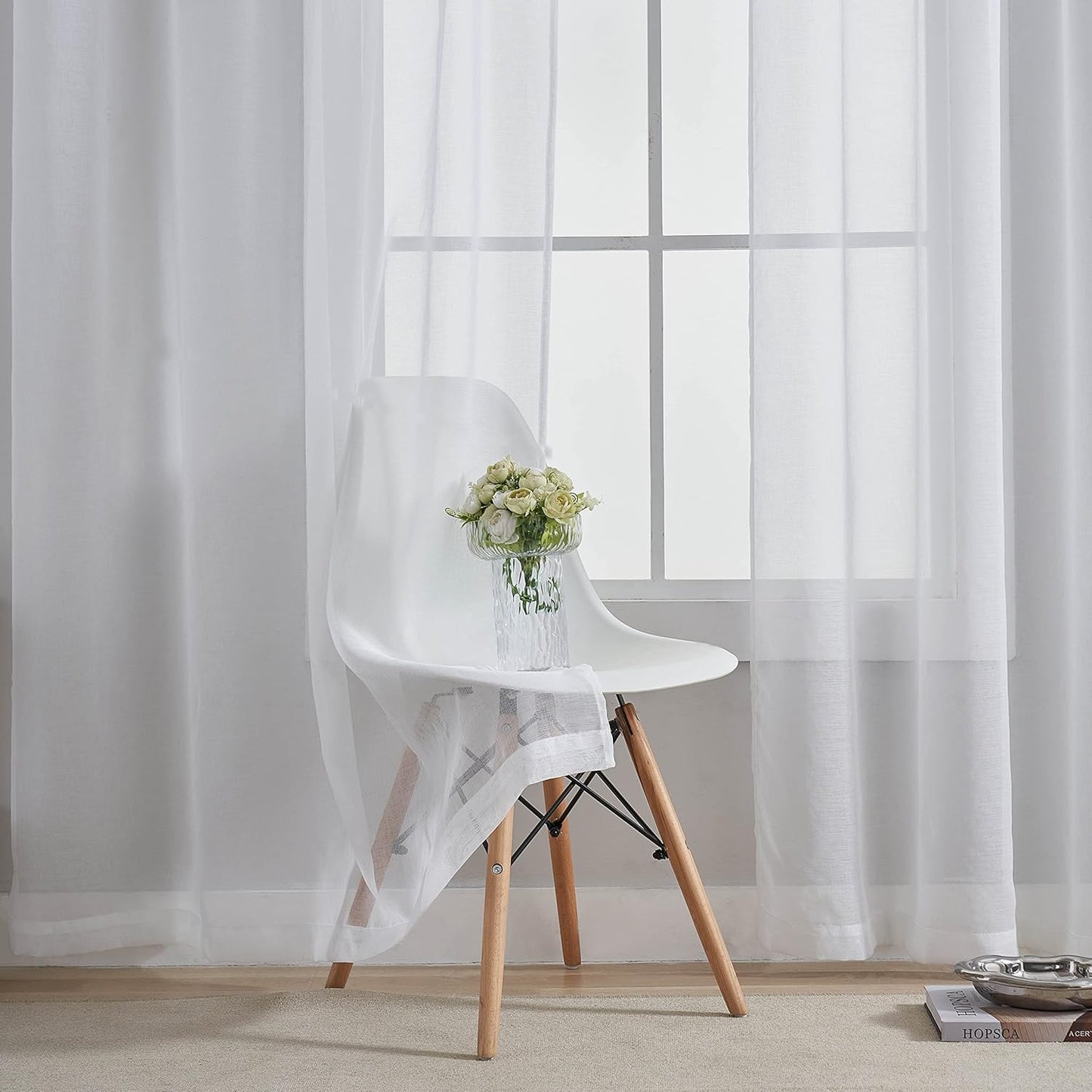 Home Brilliant White Sheer Curtains, 63 Inch Length Rod Pocket Drape, 54" Width x 63" Length, 2 Panels
