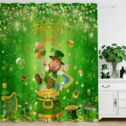 Mocsicka Happy St Patricks Day Shower Curtain for Bathroom, Green Clover Gnomes Bath Curtain Irish Lucky Leaf Spring Shower Curtain with 12 Hooks, 72 X 72 Inch Waterproof (Green, 72''x 72'')