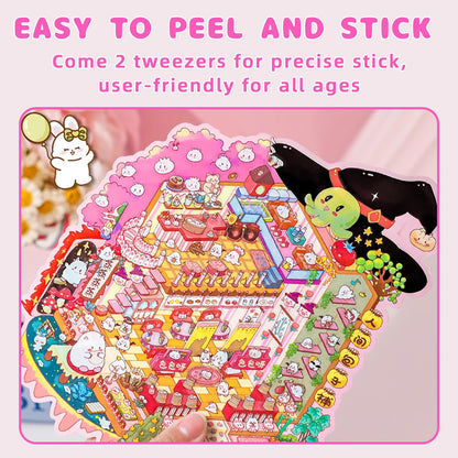 WEINSYT 3D Sticker Scene Therapy Book – DIY Miniature Craft Kit with Repositionable 3D Stickers, Stress Relief Gift for Teens & Adults