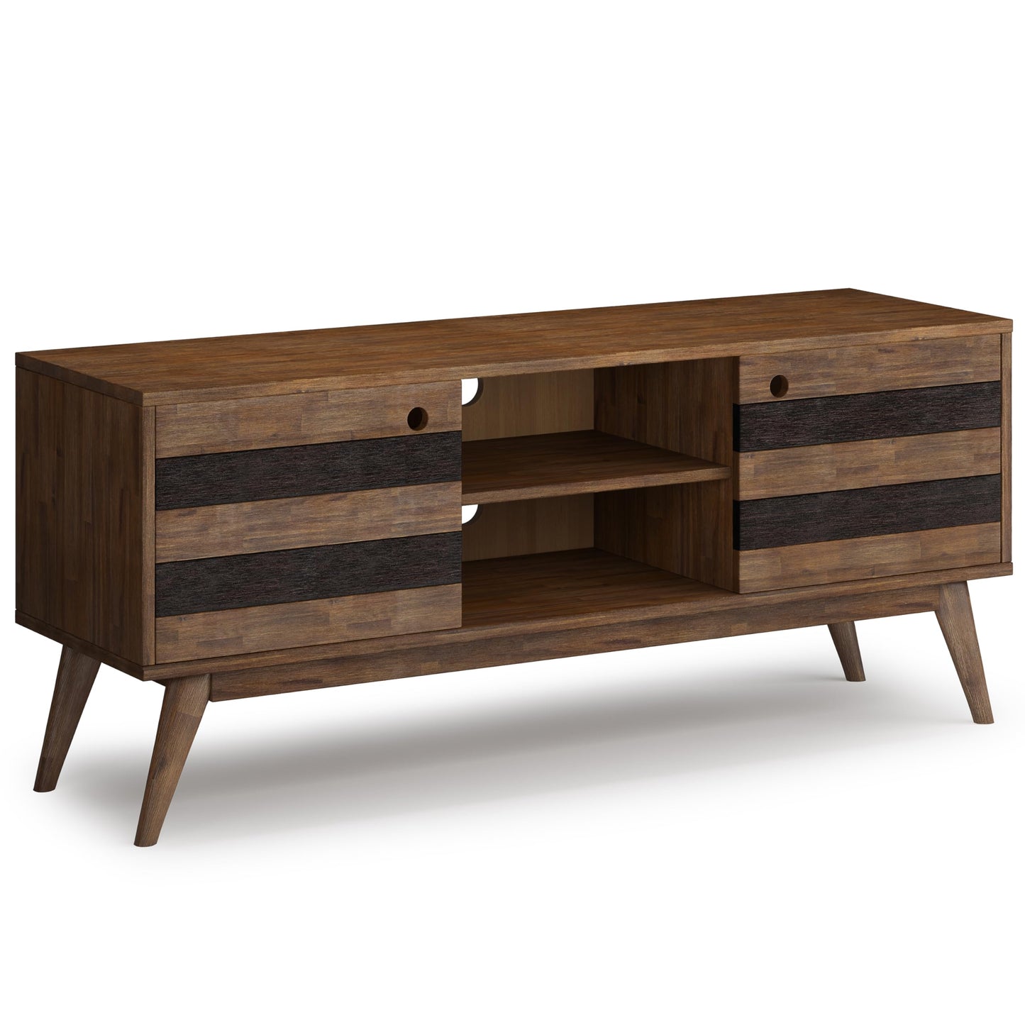 SIMPLIHOME Clarkson SOLID ACACIA WOOD 60 inch Wide Mid Century TV Media Stand in Rustic Natural Aged Brown For TVs up to 65 inches for the Living Room and Entertainment Center