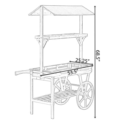 Vintiquewise Large Wooden 3 Tier Rolling Table Cart with 2 Wheels for Home Decor Modern Wagon with Shelves for Display Rack, Coffee Station, Food Stand, Beverage Bar, and Tea Stall